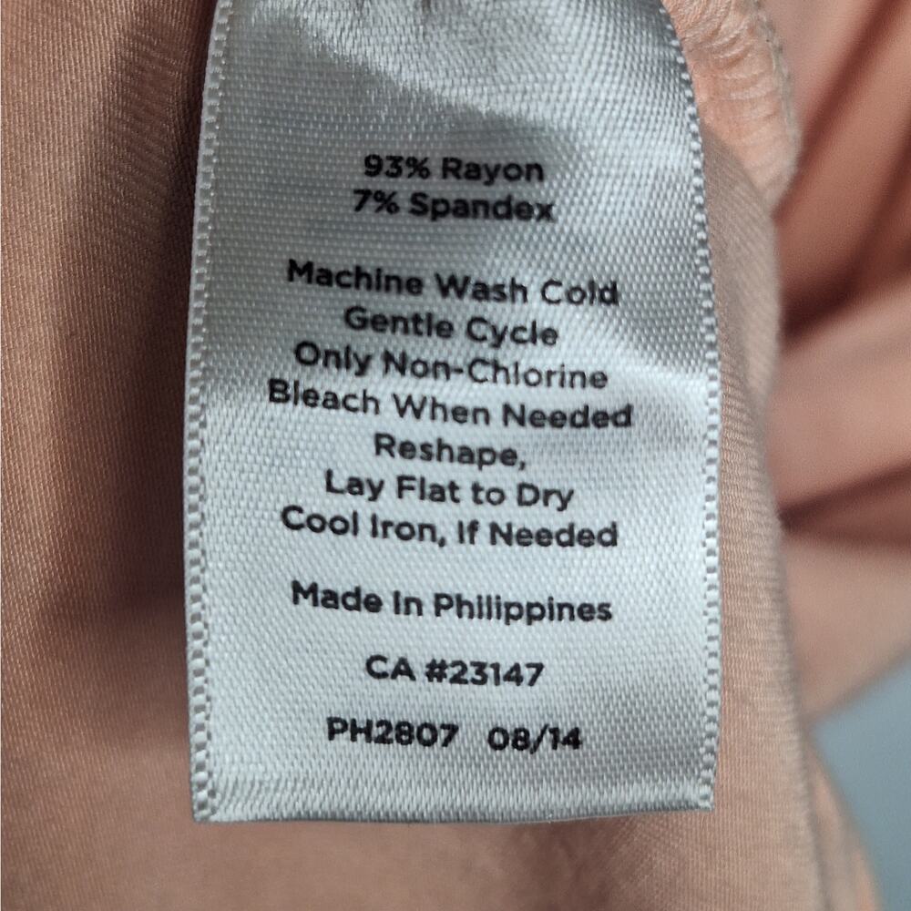 Talbots Woman Faux Wrap Top 3X Stretch Jersey 3/4 Sleeve Peach Ruched V-Neck - Picture 7 of 8